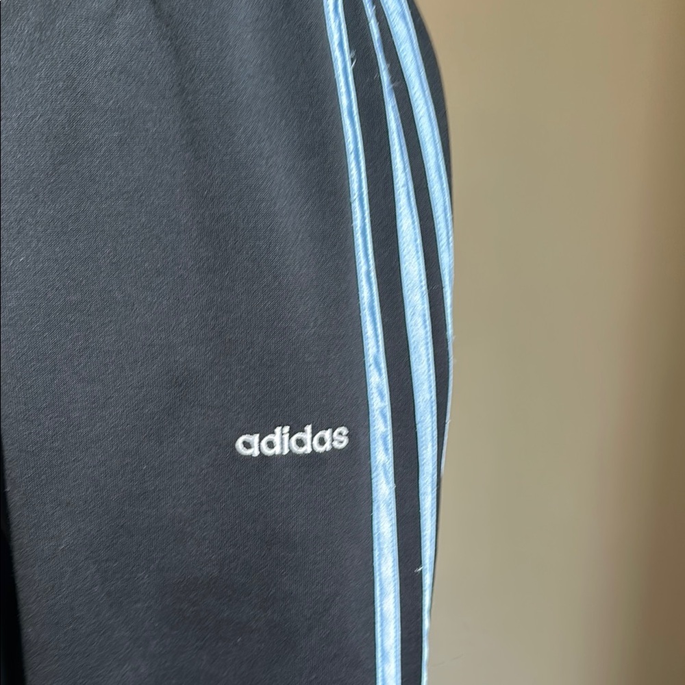 Adidas Black Track Pants with Light Blue Stripes/ Back Pocket - Picture 3 of 14